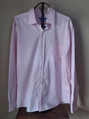 J. Mclaughlin Men’s NWT Gramercy Modern Fit Pink/White Striped Shirt; Size XL